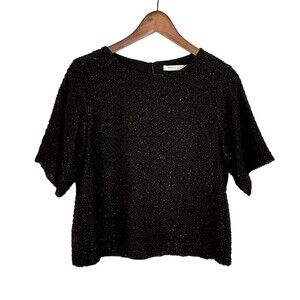 FRNCH Black Eyelash Short Sleeve Blouse Top Women’s Medium/Large